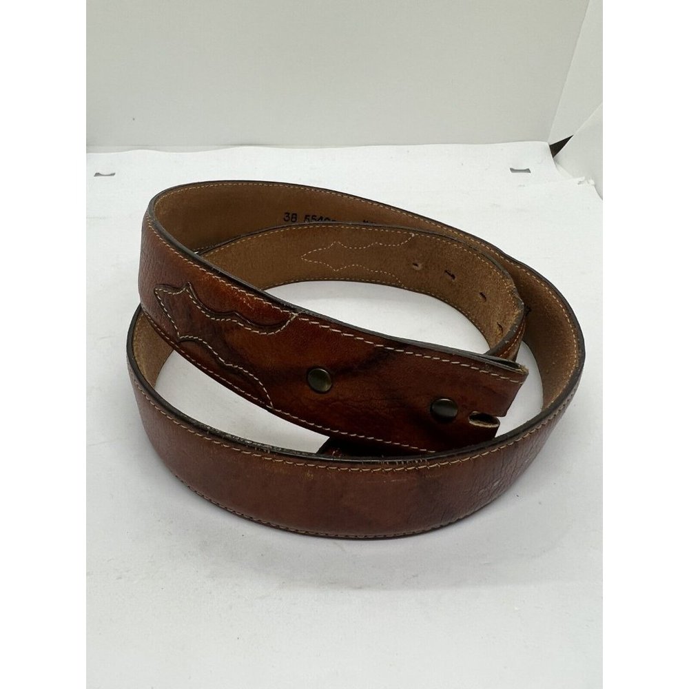 Vintage Leegin Creative Leather Belt Use Your Own Buckle Hand Crafted Sz38 USA